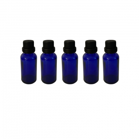 Sticla albastra cu capac tip 2 picurator sigilabil negru 30ml - set 5 buc [1]