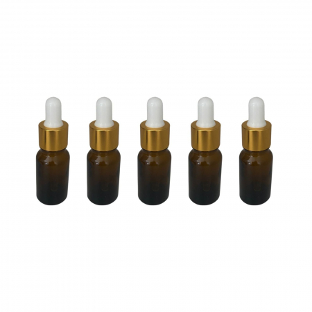 Sticla ambra cu pipeta si capac alb-auriu 10ml - set 5 buc [5]