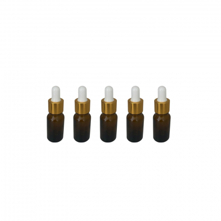 Sticla ambra cu pipeta si capac alb-auriu 5ml - set 5 buc [4]