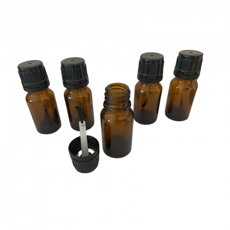Sticlute cu picurator si sticlute cu pensula - Sticla ambra cu aplicator tip pensula 10ml, capac sigilabil - set 5 buc