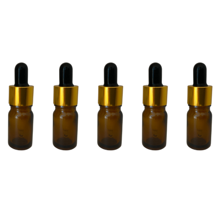 Recipiente - Sticla ambra cu pipeta si capac negru-auriu 5ml - set 5 buc