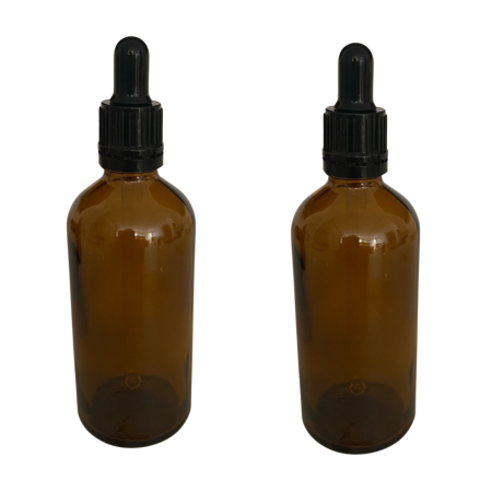 Borcane pentru creme si sticlute pentru lotiuni - Sticla ambra cu pipeta si capac negru sigilabil 100ml  - set 2 buc