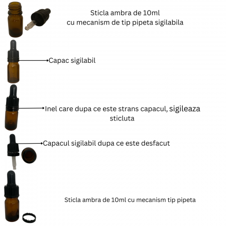 Sticla ambra cu pipeta si capac negru sigilabil 10ml  - set 5 buc [2]