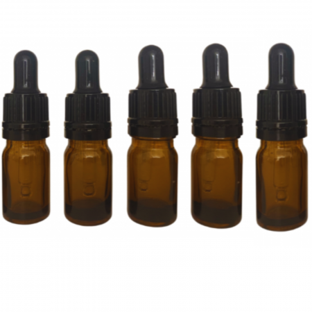 Borcane pentru creme si sticlute pentru lotiuni - Sticla ambra cu pipeta si capac negru sigilabil 15ml  - set 5 buc