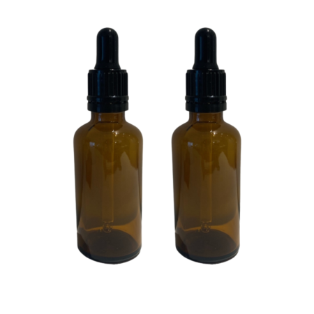 Recipiente - Sticla ambra cu pipeta si capac negru sigilabil 50ml - set 2 buc