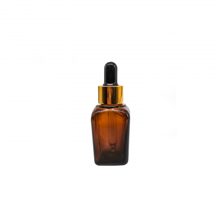 Sticla patrata ambra cu pipeta si capac auriu 25ml - set 2 buc [1]