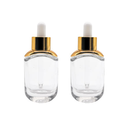 Sticlute cu pipeta - Sticla transparenta cu pipeta si capac alb-auriu 30ml - set 2 buc