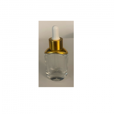 Sticla transparenta cu pipeta si capac alb-auriu 30ml - set 2 buc [2]
