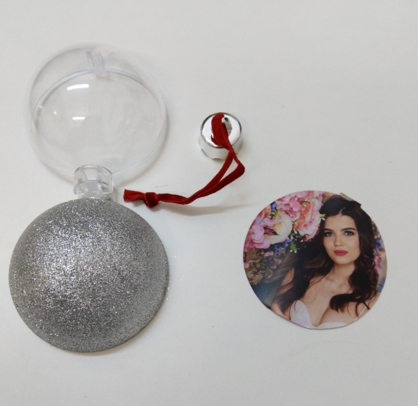 Glob Pentru Brad Cu Poza Rotund - Glitter Argintiu 7.5cm [4]