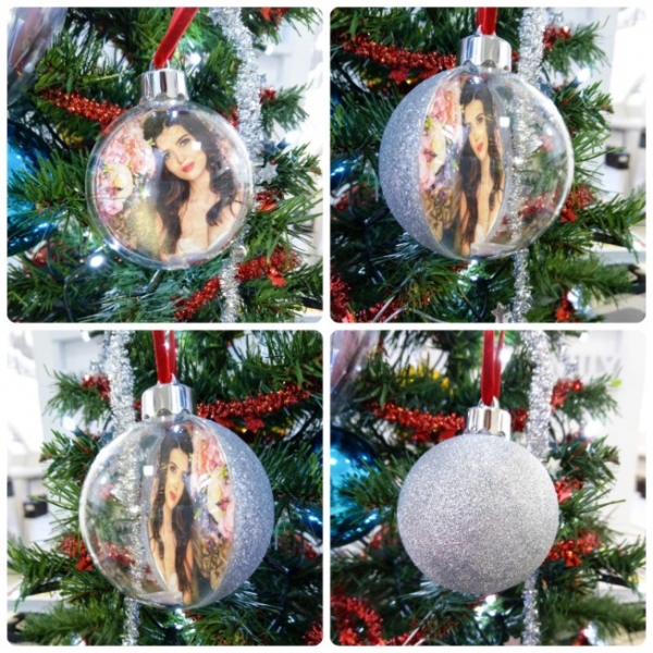 Glob Pentru Brad Cu Poza Rotund - Glitter Argintiu 7.5cm [3]