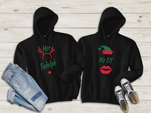 Set 2 Hanorace cuplu Craciun - His elf / Her rudolph [2]
