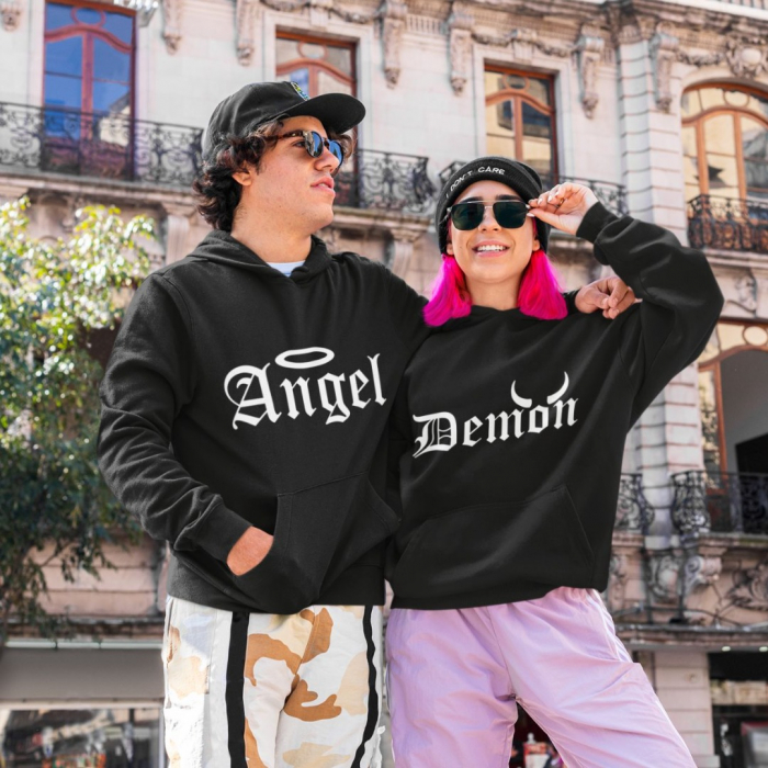 Set 2 Hanorace cuplu personalizate - Angel and demon [2]
