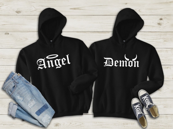 Set 2 Hanorace cuplu personalizate - Angel and demon [3]