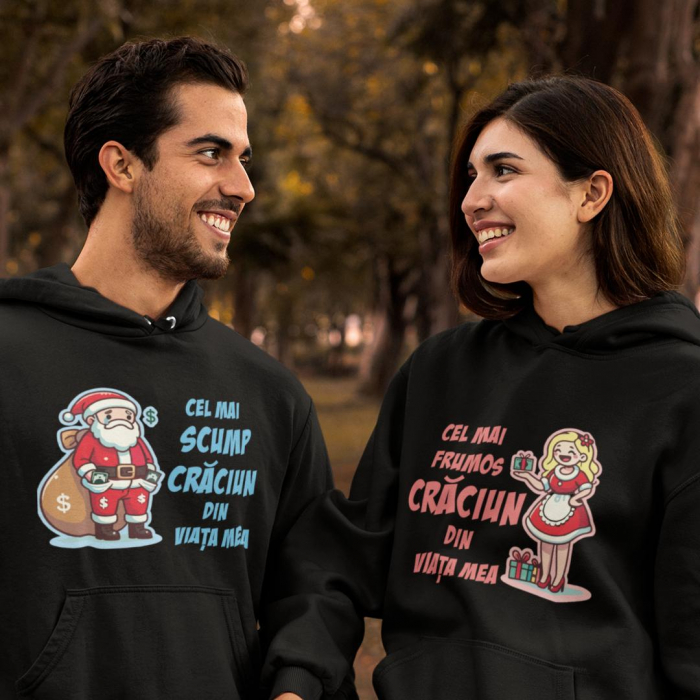 Set 2 Hanorace cuplu personalizate - Cel mai frumos/Cel mai scump Craciun din viata mea [1]