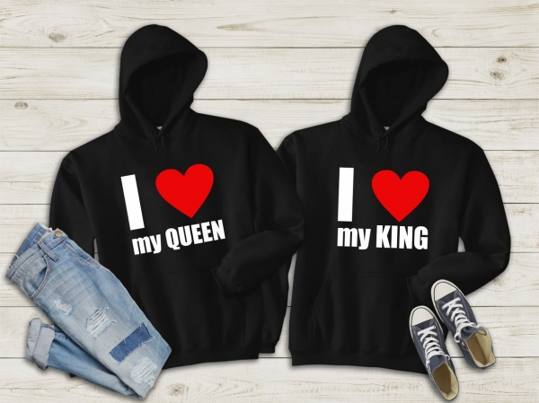 Set 2 Hanorace cuplu personalizate - I love my queen / king [2]