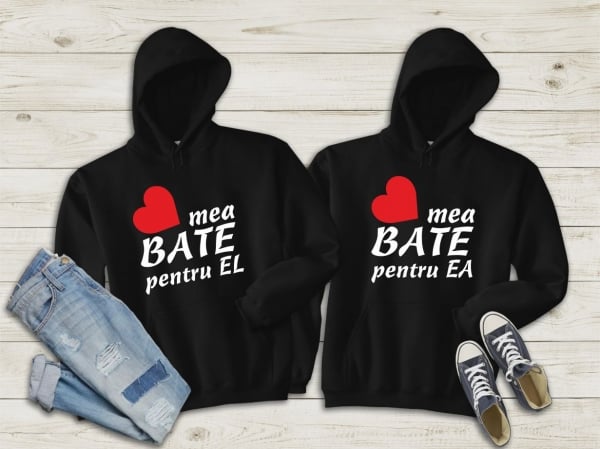 Set 2 Hanorace cuplu personalizate - Inima mea bate pentru el/ea [2]