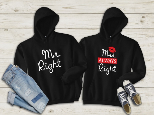 Set 2 Hanorace cuplu personalizate - Mr. Right / Mrs. Right [2]