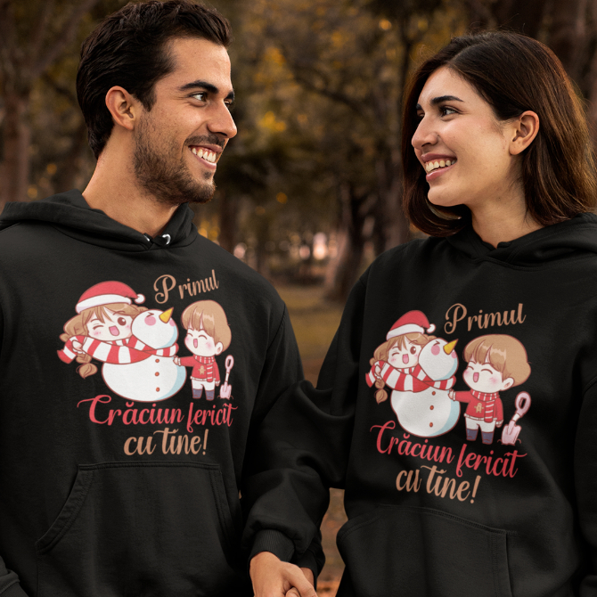 Set 2 Hanorace cuplu personalizate - Primul Crăciun fericit cu tine [1]