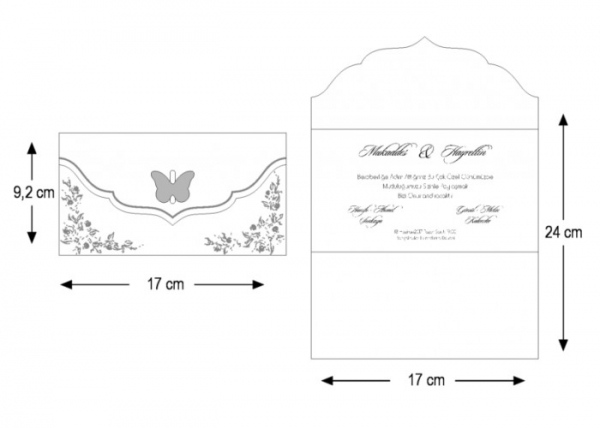 Invitatie de botez eleganta crem / bej de tip plic cu flori si fluturi - cod 2720 [4]