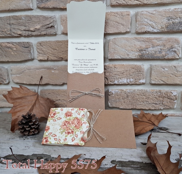 Invitatie de botez maro cu model floral si snur - cod 5575 [1]