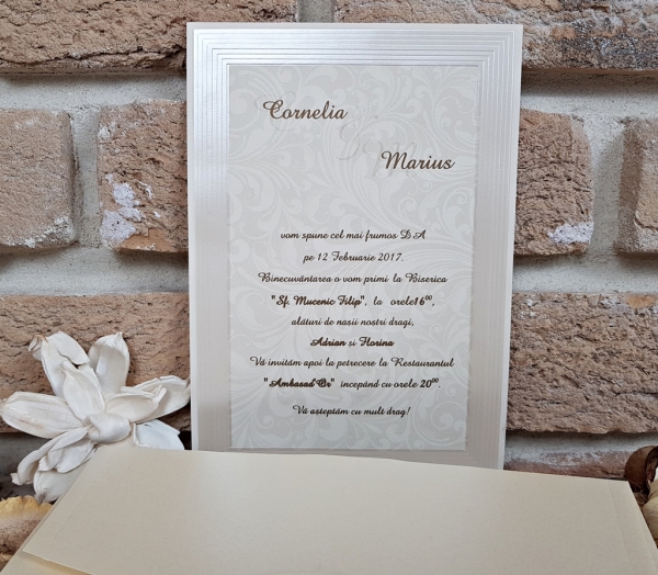 Invitatie de botez elegantga crem / bej sidefat - cod 2684 [3]