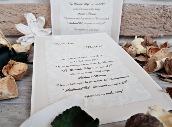 Invitatie de botez elegantga crem / bej sidefat - cod 2684 [2]