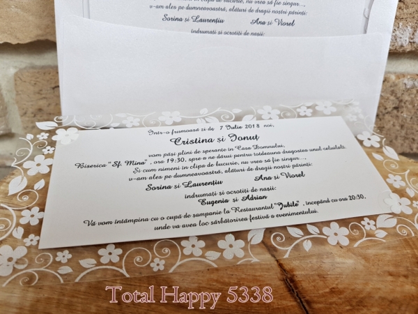Invitatie de botez delicata alba cu flori - cod 5338 [2]
