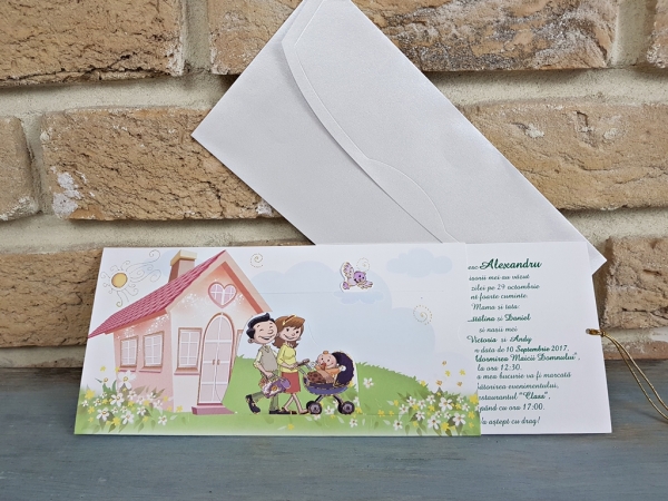 Invitatie de botez amuzanta cu familie si casa - cod 8020 [3]