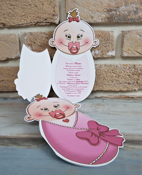 Invitatie de botez amuzanta roz cu bebe - cod 8023 [4]