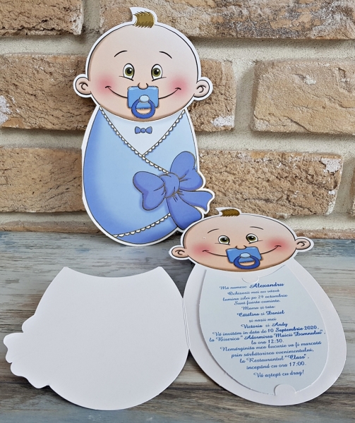 Invitatie de botez amuzanta albastra cu bebe - cod 8024 [3]
