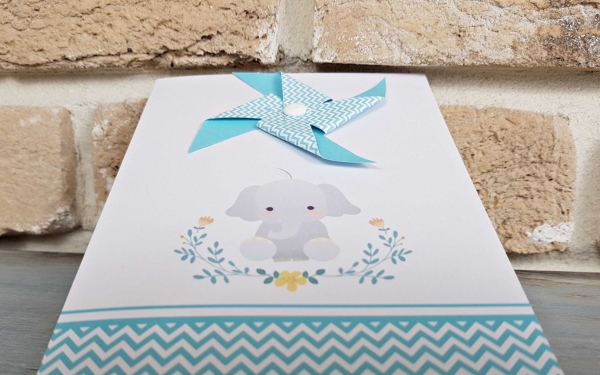 Invitatie de botez albastra cu elefant si elice - cod 8027 [4]