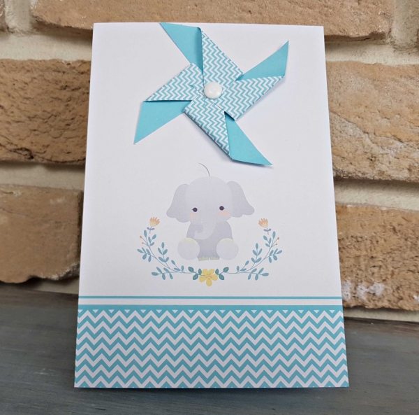 Invitatie de botez albastra cu elefant si elice - cod 8027 [1]