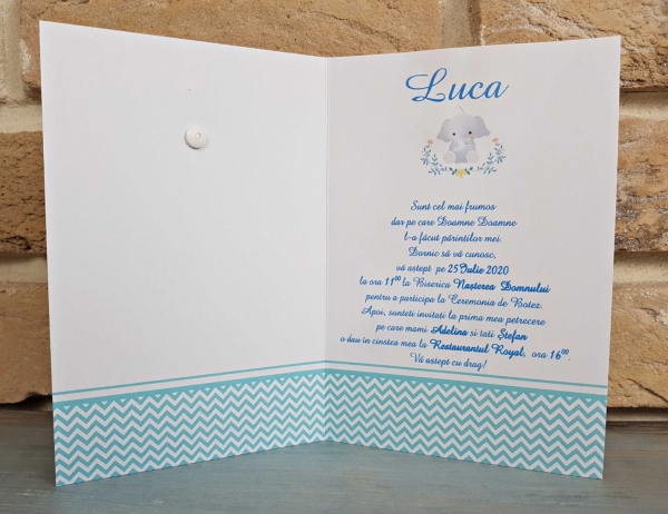 Invitatie de botez albastra cu elefant si elice - cod 8027 [3]