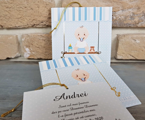 Invitatie de botez amuzanta albastra cu bebe - cod 8029 [2]