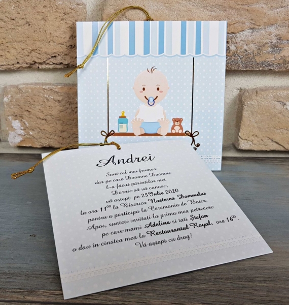 Invitatie de botez amuzanta albastra cu bebe - cod 8029 [3]