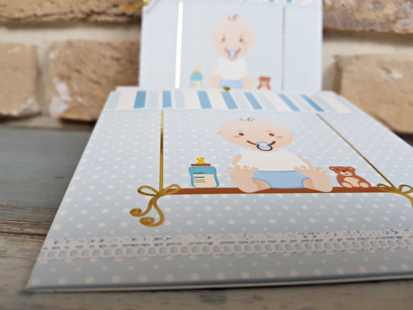 Invitatie de botez amuzanta albastra cu bebe - cod 8029 [4]
