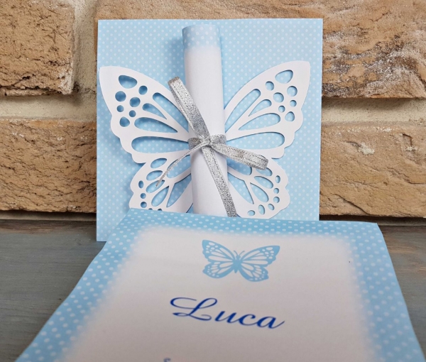 Invitatie de botez eleganta albastra fluture cu funda - cod 8032 [3]