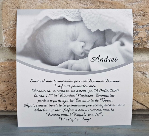 Invitatie de botez albastra cu modele si poza de bebe - cod 8033 [3]