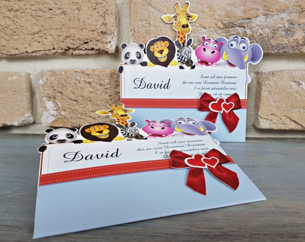 Invitatie de botez amuzanta cu animale si funda - cod 8034 [5]
