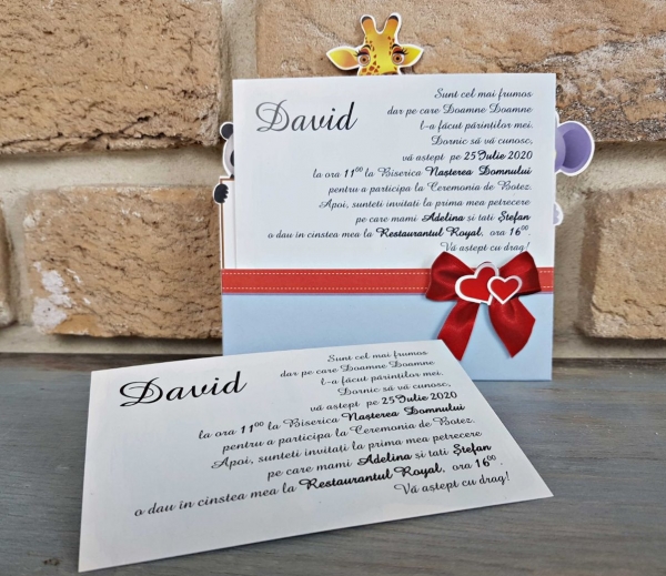 Invitatie de botez amuzanta cu animale si funda - cod 8034 [3]
