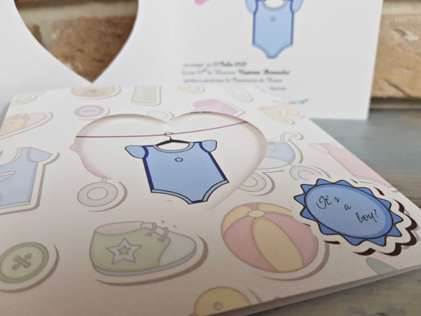 Invitatie de botez amuzanta albastra cu body de bebe - cod 8035 [4]