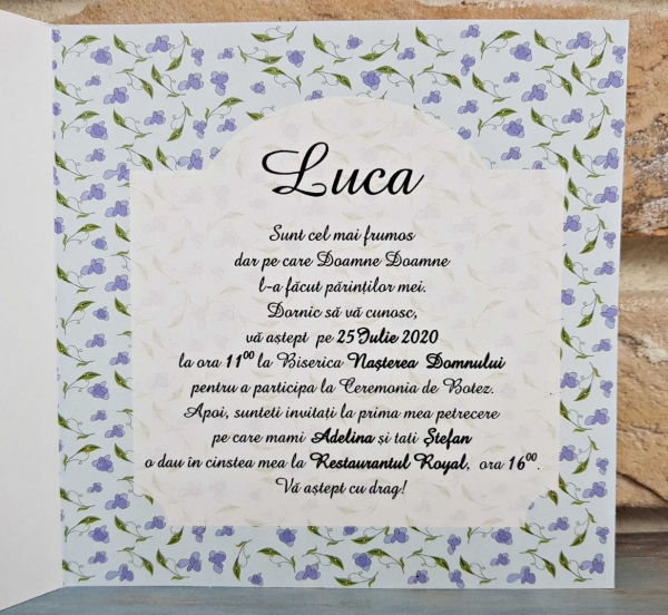 Invitatie de botez amuzanta cu bebe albastru cu galben - cod 8038 [2]