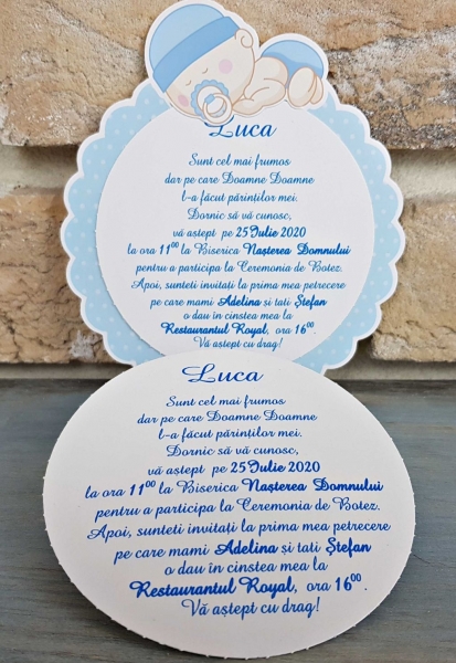 Invitatie de botez amuzanta bebe albastra - cod 8041 [4]