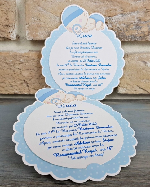 Invitatie de botez amuzanta bebe albastra - cod 8041 [2]