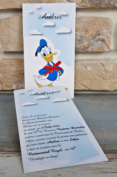 Invitatie de botez albastra cu donald duck - cod 8045 [5]