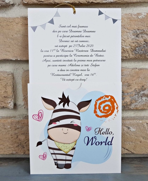 Invitatie de botez amuzanta cu zebra si snur - cod 8047 [2]