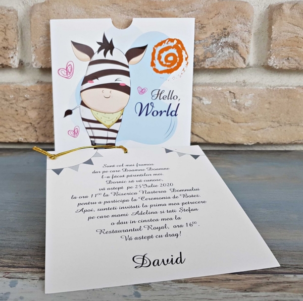Invitatie de botez amuzanta cu zebra si snur - cod 8047 [4]