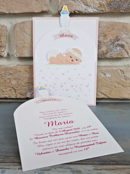 Invitatie de botez amuzanta bebe cu biberon roz - cod 8050 [4]