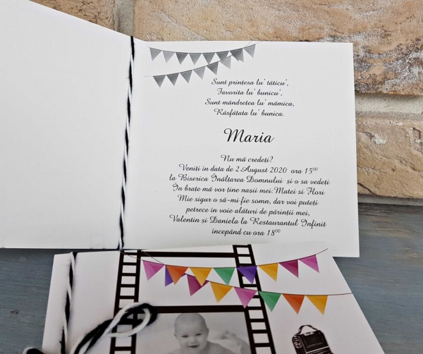 Invitatie de botez multicolora cu poze model rola film - cod 8051 [2]