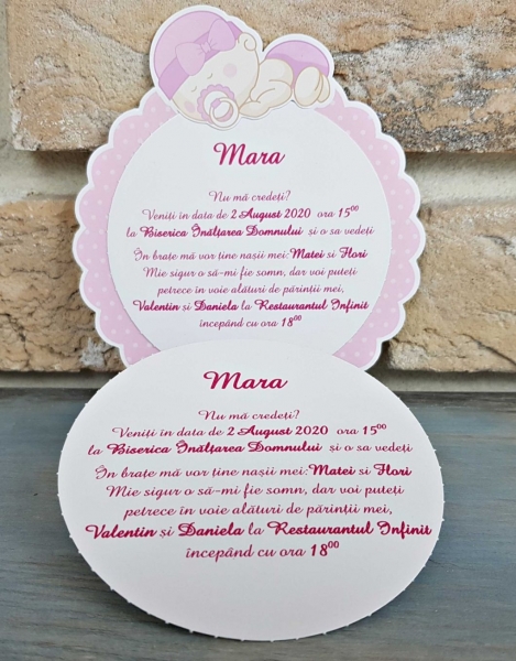 Invitatie de botez amuzanta bebe roz - cod 8053 [2]